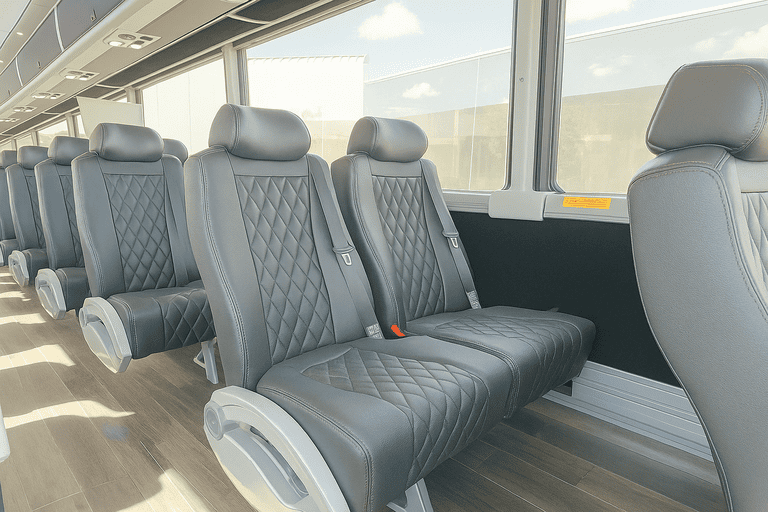 interior of Dallas Minibus Company charter bus